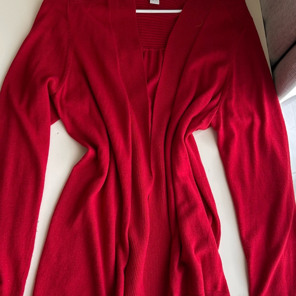 Chico's Red Cardigan Sweater Soft Knit Long Sleeve